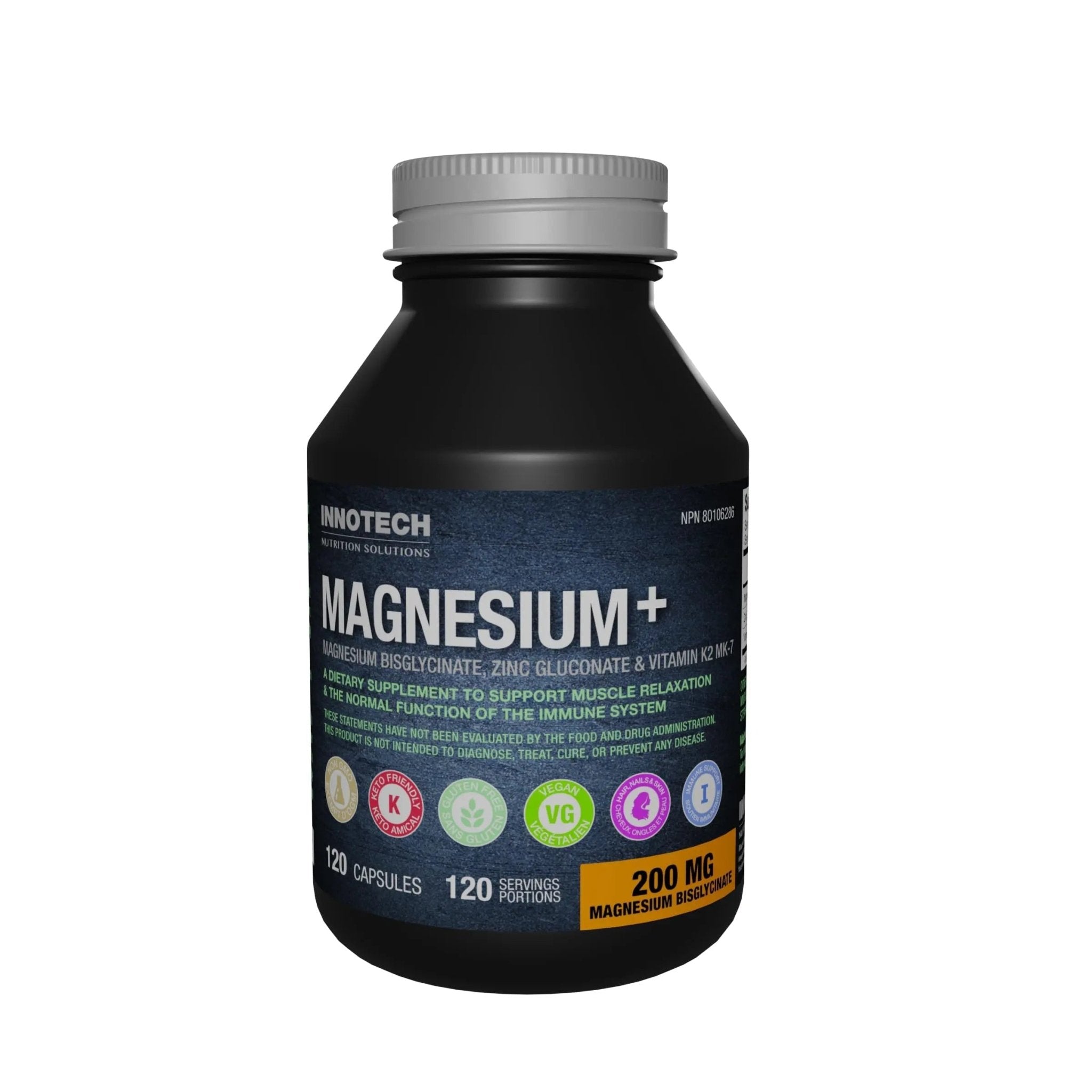 Innotech Nutrition Magnesium Plus Muscle Bone & Sleep Support Magnesium Bisglycinate Zinc & Vitamin K2 120 Vegan Capsules - TrustMedUSA