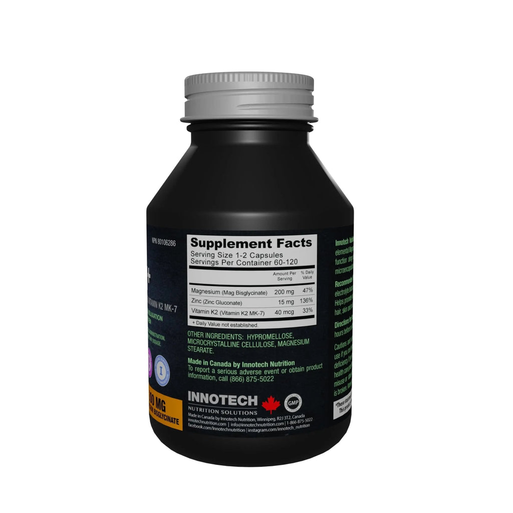 Innotech Nutrition Magnesium Plus Muscle Bone & Sleep Support Magnesium Bisglycinate Zinc & Vitamin K2 120 Vegan Capsules - TrustMedUSA