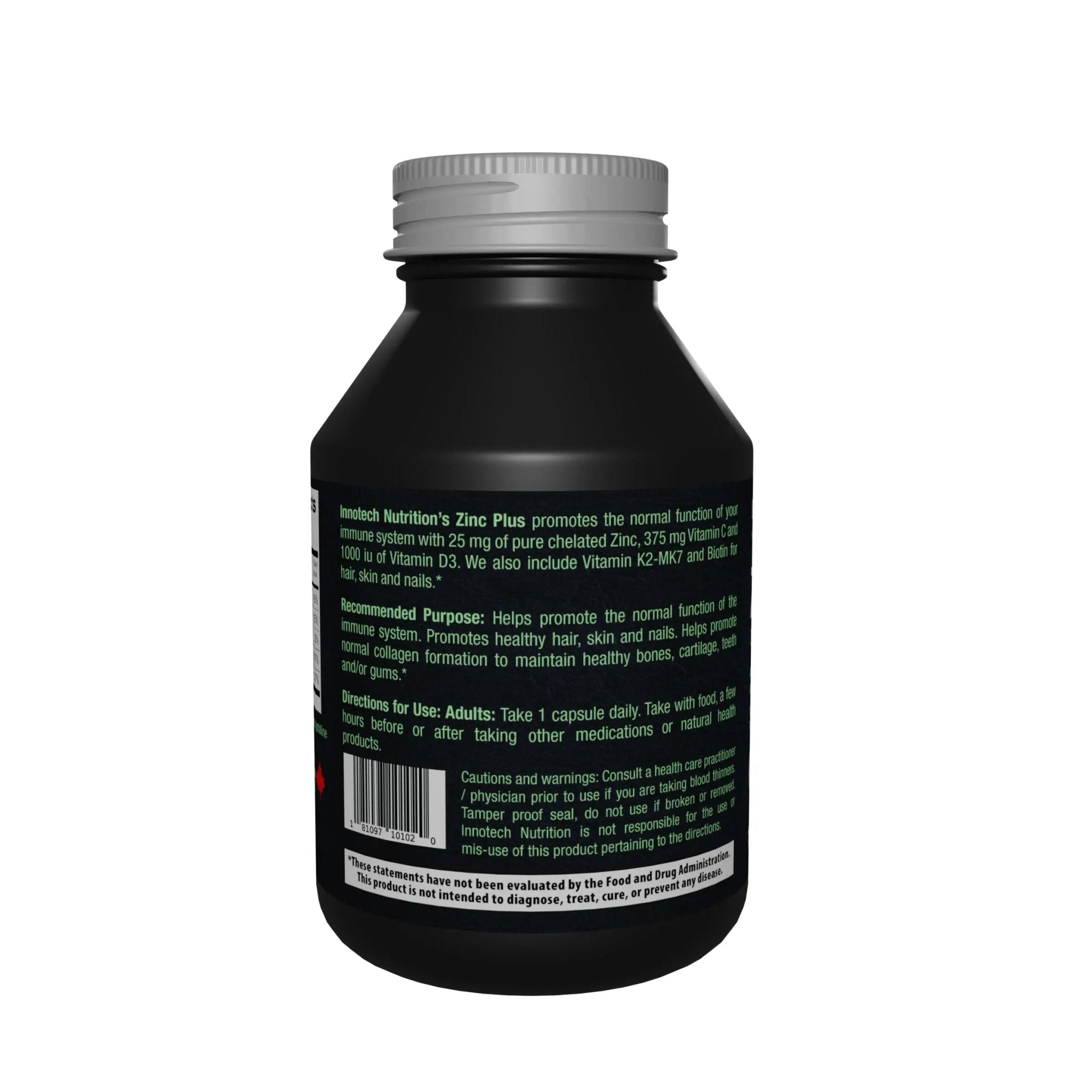 Innotech Nutrition Zinc Plus Immune Hair Skin & Nails Support Chelated Zinc Vitamin D3 & Biotin 120 Vegan Capsules - TrustMedUSA