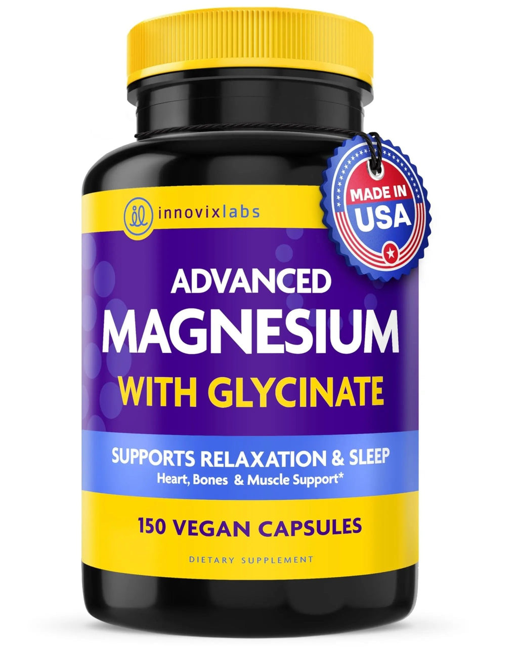 InnovixLabs Advanced Magnesium Capsules - 150 Ct, 210 mg - Chelated Glycinate and Malate - High Absorption, Promotes Relaxation, Bones, Muscle Health, Vegan Malate Sleep Supplement - TrustMedUSA