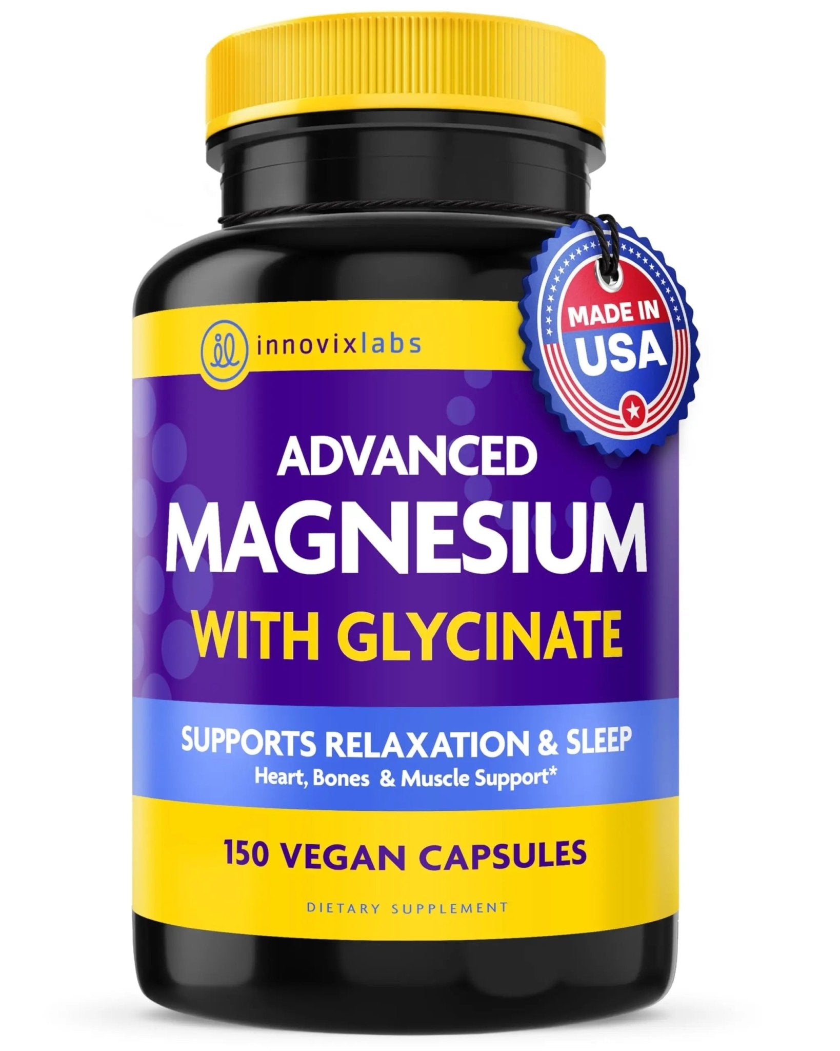 InnovixLabs Advanced Magnesium Capsules - 150 Ct, 210 mg - Chelated Glycinate and Malate - High Absorption, Promotes Relaxation, Bones, Muscle Health, Vegan Malate Sleep Supplement - TrustMedUSA