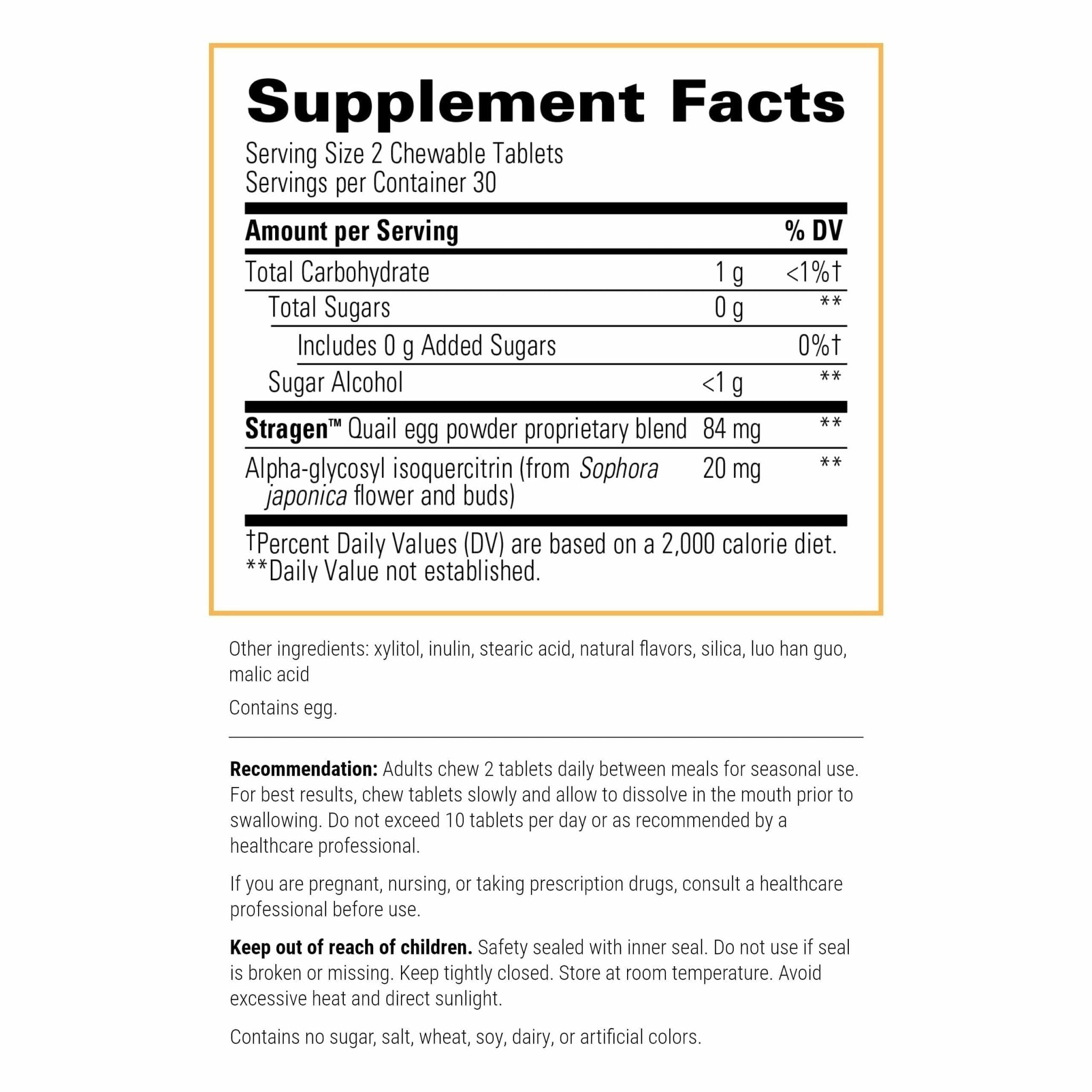 Integrative Therapeutics AllQlear - Seasonal Supplement for Immune Support *- Quail Egg Powder Blend - Dairy-Free - Berry Flavored, 60 Chewable Tablets (30 Servings) - TrustMedUSA
