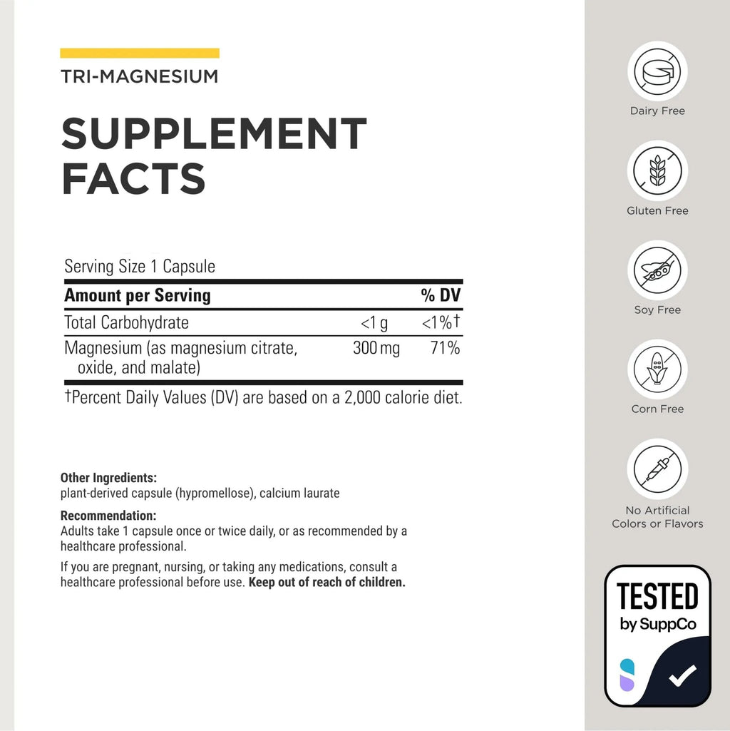 Integrative Therapeutics Tri-Magnesium - Supports Cellular Energy & Energy Metabolism* - Magnesium Supplement for Heart & Nerve Health Support* - Third-Party Tested - 90 Capsules (90 Servings) - TrustMedUSA