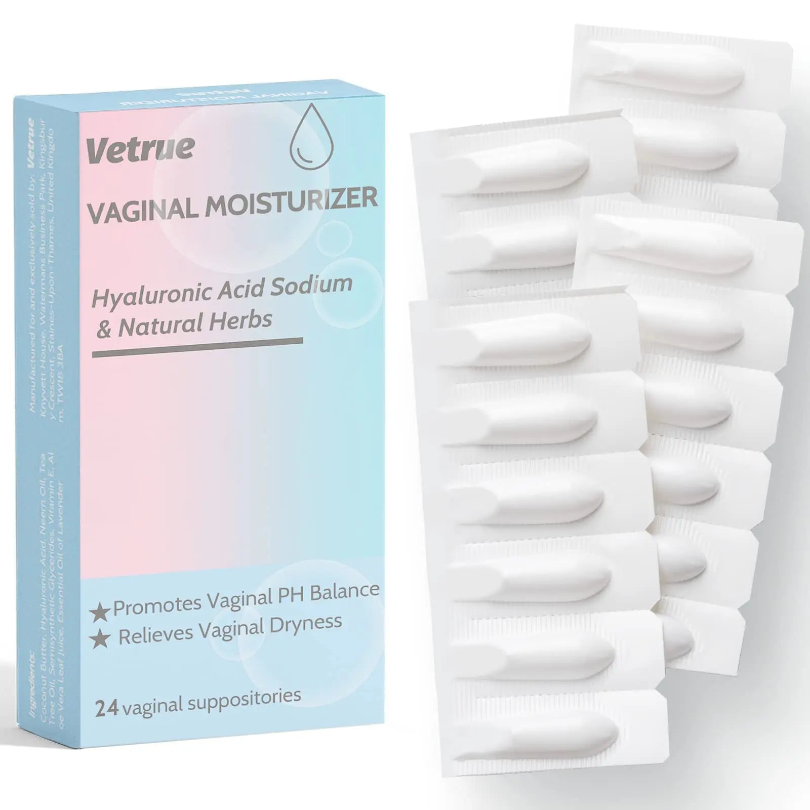 Intimate Moisturizer, Vaginal Suppository for Dryness & Discomfort, Feminine Long Lasting Hydration Support with Hyaluronic Acid and Natural Herbs - PH Balance, Estrogen and Drug Free (24 Inserts) - TrustMedUSA