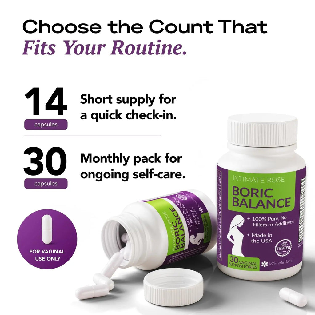 Intimate Rose Boric Acid Vaginal Suppositories, 14 Count for Feminine Deodorizing & Freshness - Vegan Capsules - TrustMedUSA