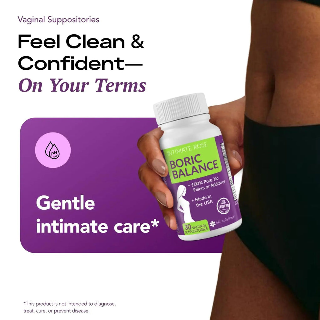 Intimate Rose Boric Acid Vaginal Suppositories, 30 Count for Feminine Deodorizing & Freshness - Vegan Capsules - TrustMedUSA
