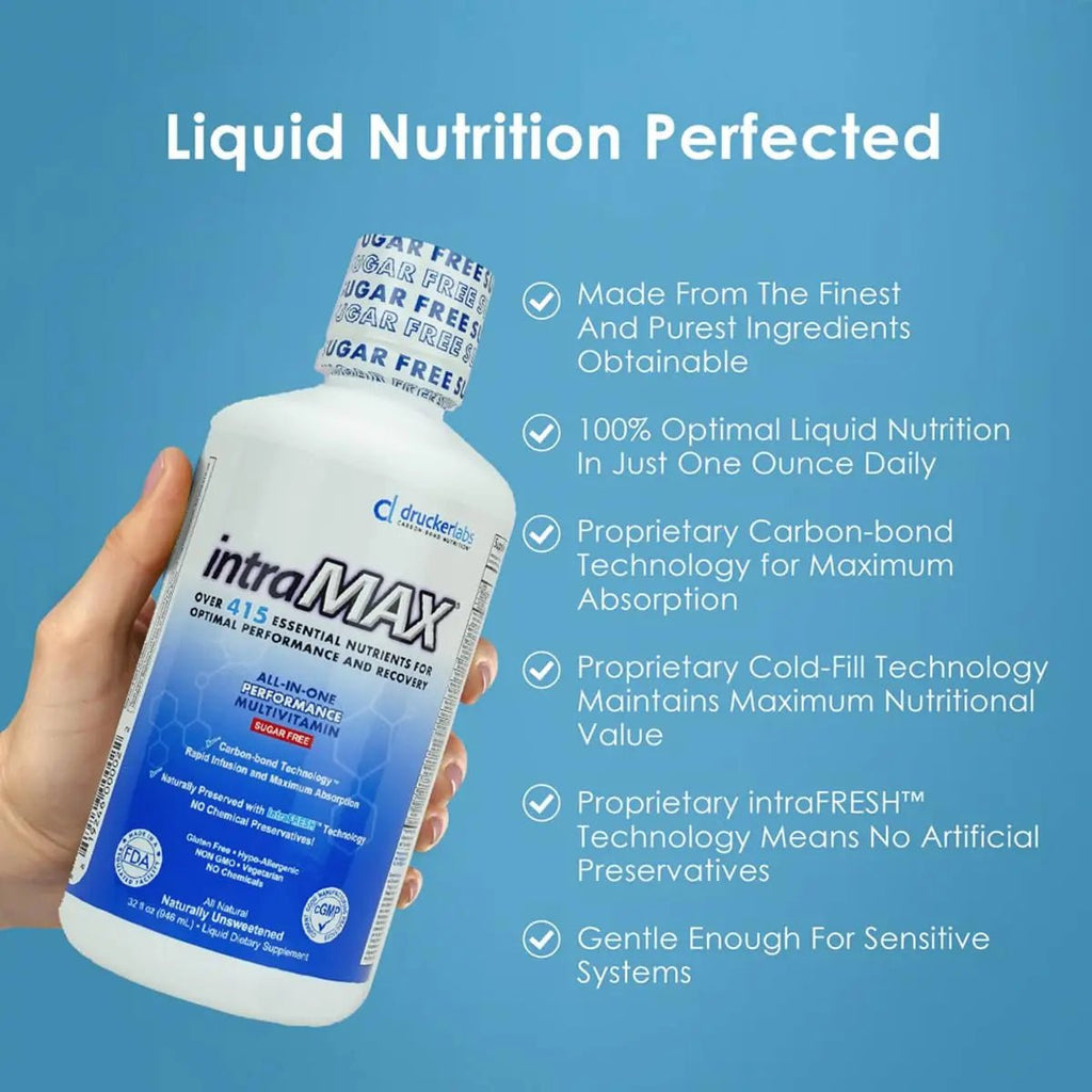 intraMAX Drucker Labs Organic Sugar-Free All-in-One Performance Liquid Multivitamin for Men & Women | Non-GMO, Gluten & Dairy Free | with Magnesium, Zinc, Vitamins D, C & E | 32 oz - TrustMedUSA