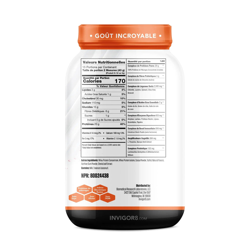 INVIGOR8 Superfood Grass Fed Whey Protein Isolate Shake Chocolate Brownie Gluten - TrustMedUSA
