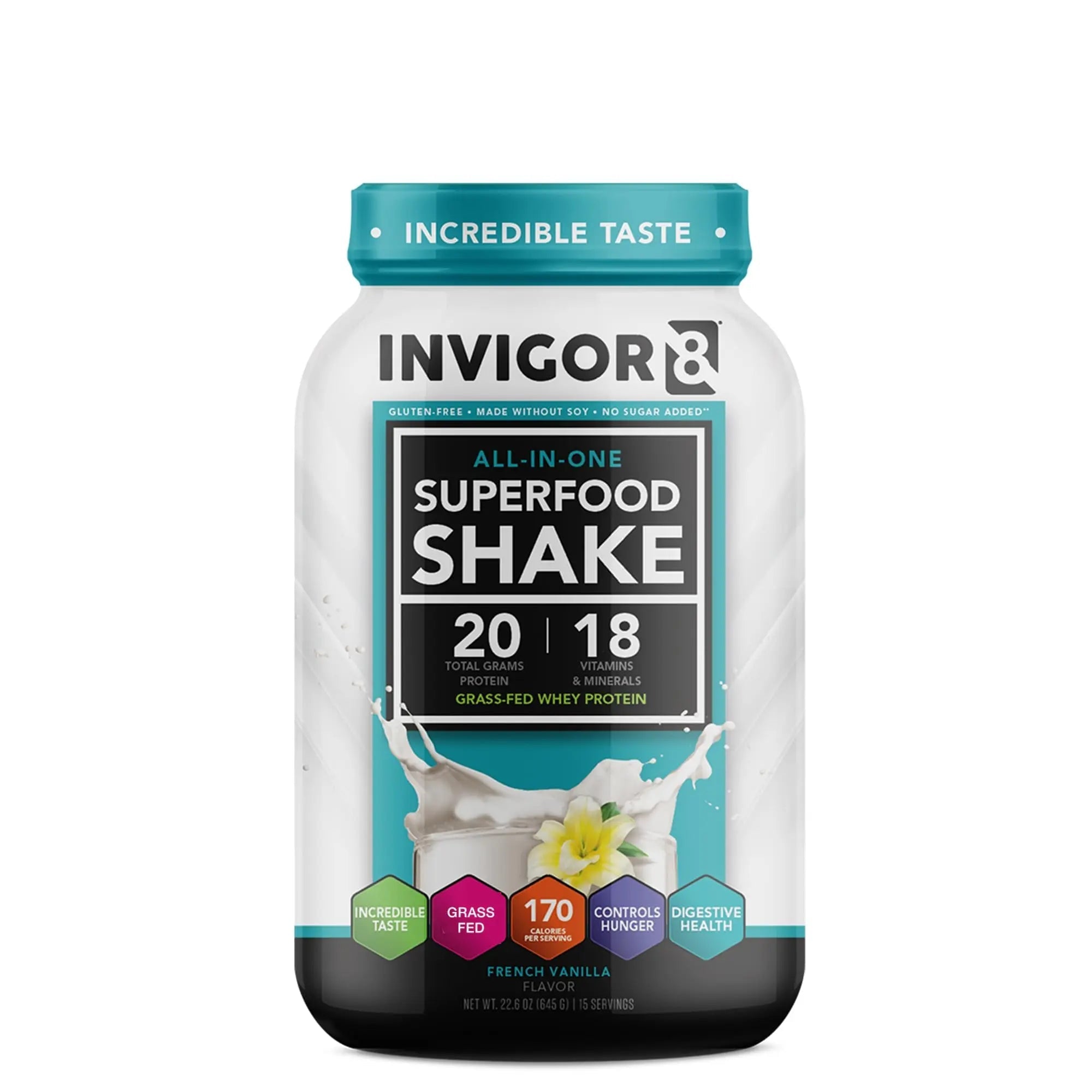 INVIGOR8 Superfood Grass Fed Whey Protein Isolate Shake French Vanilla Gluten-Free - TrustMedUSA