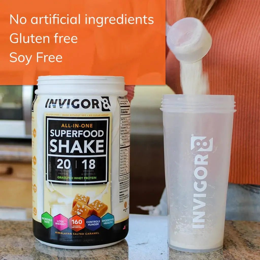 INVIGOR8 Superfood Grass Fed Whey Protein Isolate Shake Himalayan Salted Caramel - TrustMedUSA