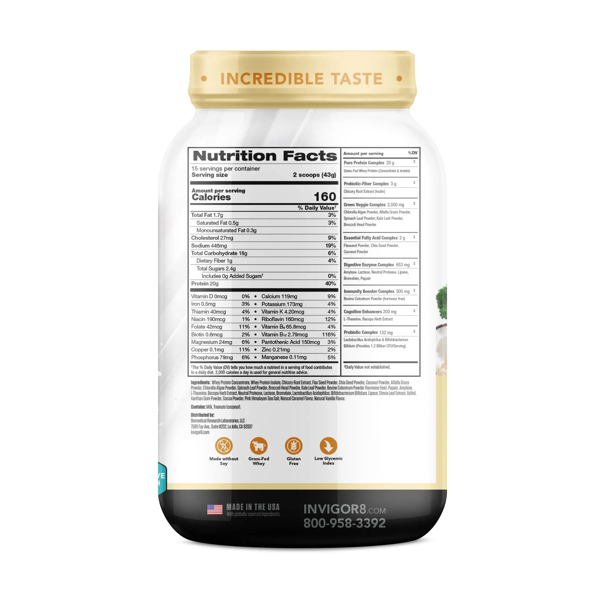 INVIGOR8 Superfood Grass Fed Whey Protein Isolate Shake Himalayan Salted Caramel - TrustMedUSA