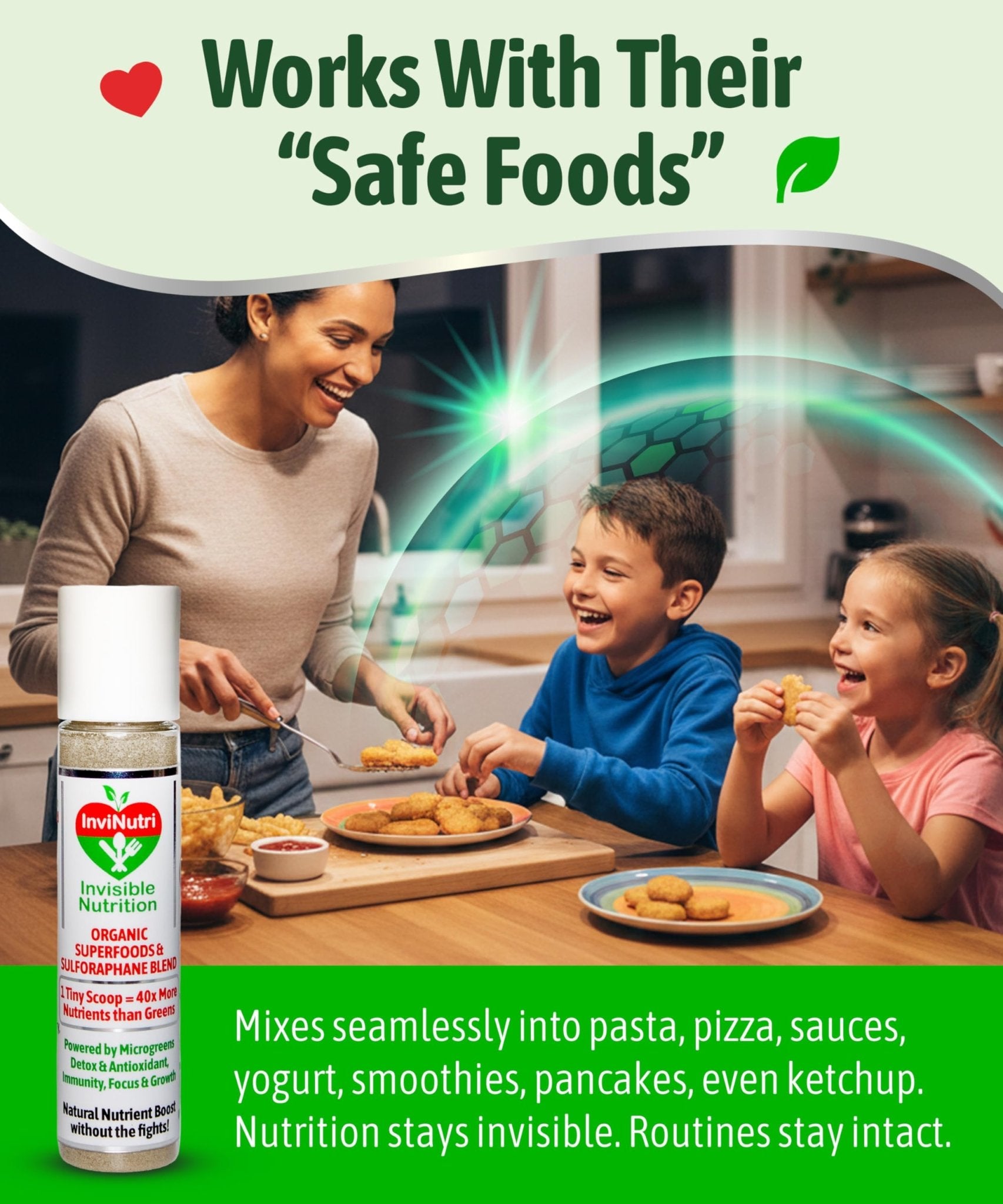 InviNutri Superfood Powder for Sensory & Picky Eaters. A TINY scoop- 40x Nutrient-Rich, 30mg Sulforaphane for Detox. Organic Microgreens, Fruits & Veggies - Blends Invisibly into Most Meals - 24 serv. - TrustMedUSA