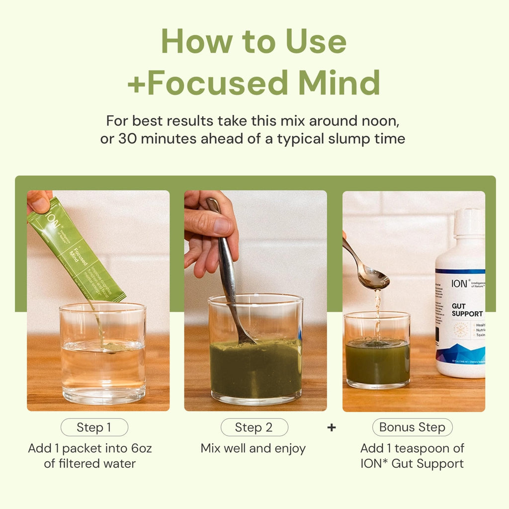 ION* Intelligence of Nature Focused Mind Nootropic Powder Drink Mix - Brain Boost Nootropic Drink with Matcha for Memory, Focus & Relaxation, Brain Supplement for Men & Women, Adults - 20 Packets - TrustMedUSA