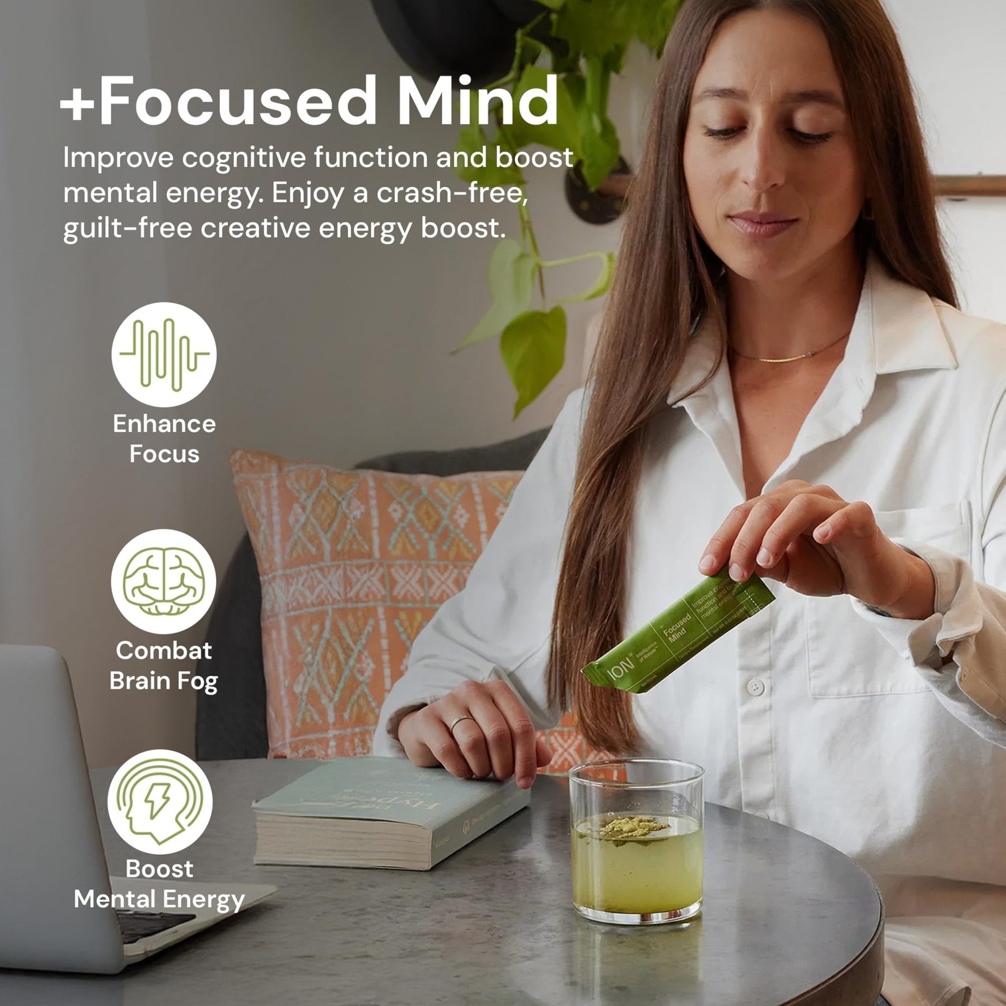 ION* Intelligence of Nature Focused Mind Nootropic Powder Drink Mix - Brain Boost Nootropic Drink with Matcha for Memory, Focus & Relaxation, Brain Supplement for Men & Women, Adults - 20 Packets - TrustMedUSA