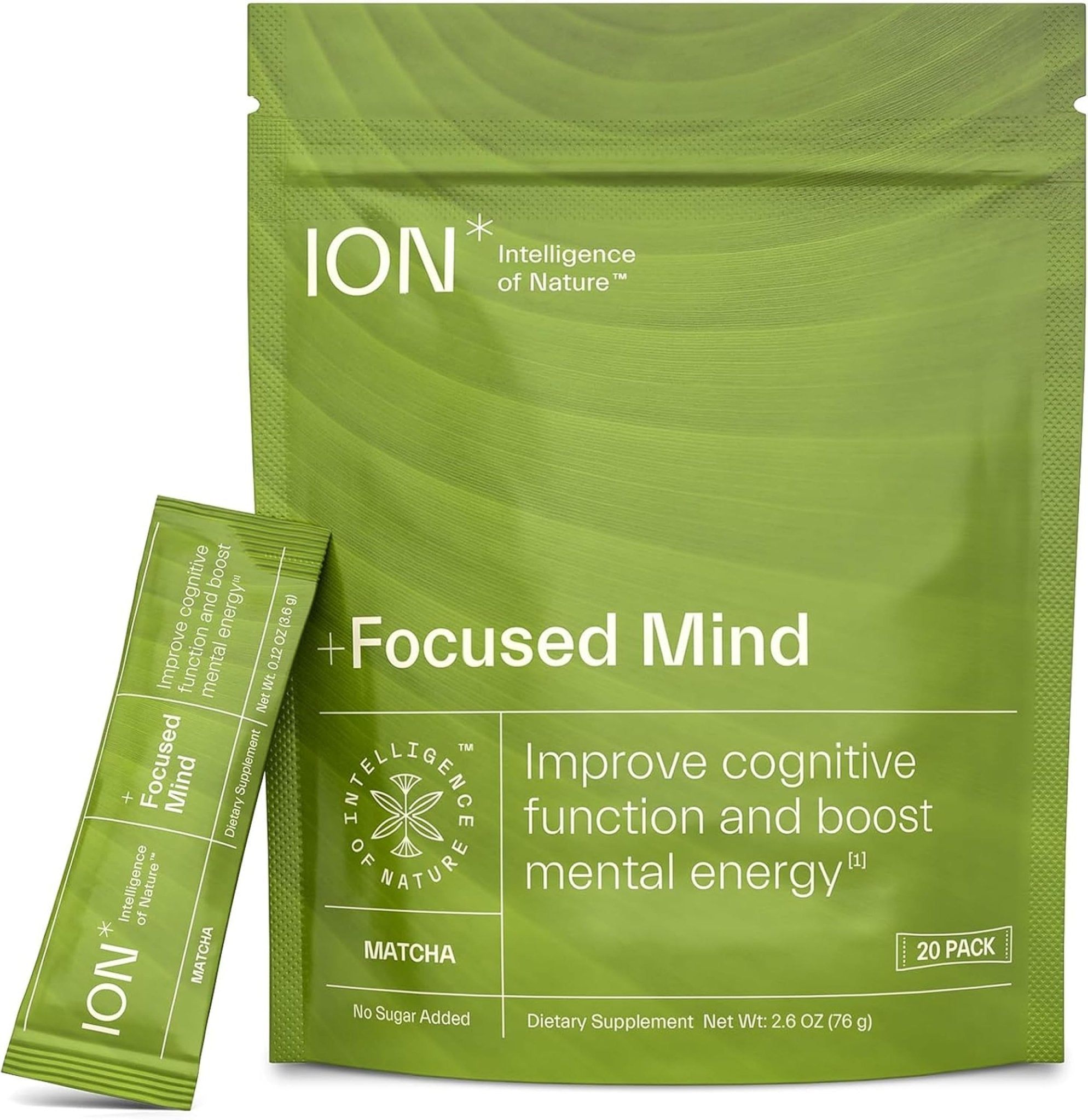 ION* Intelligence of Nature Focused Mind Nootropic Powder Drink Mix - Brain Boost Nootropic Drink with Matcha for Memory, Focus & Relaxation, Brain Supplement for Men & Women, Adults - 20 Packets - TrustMedUSA