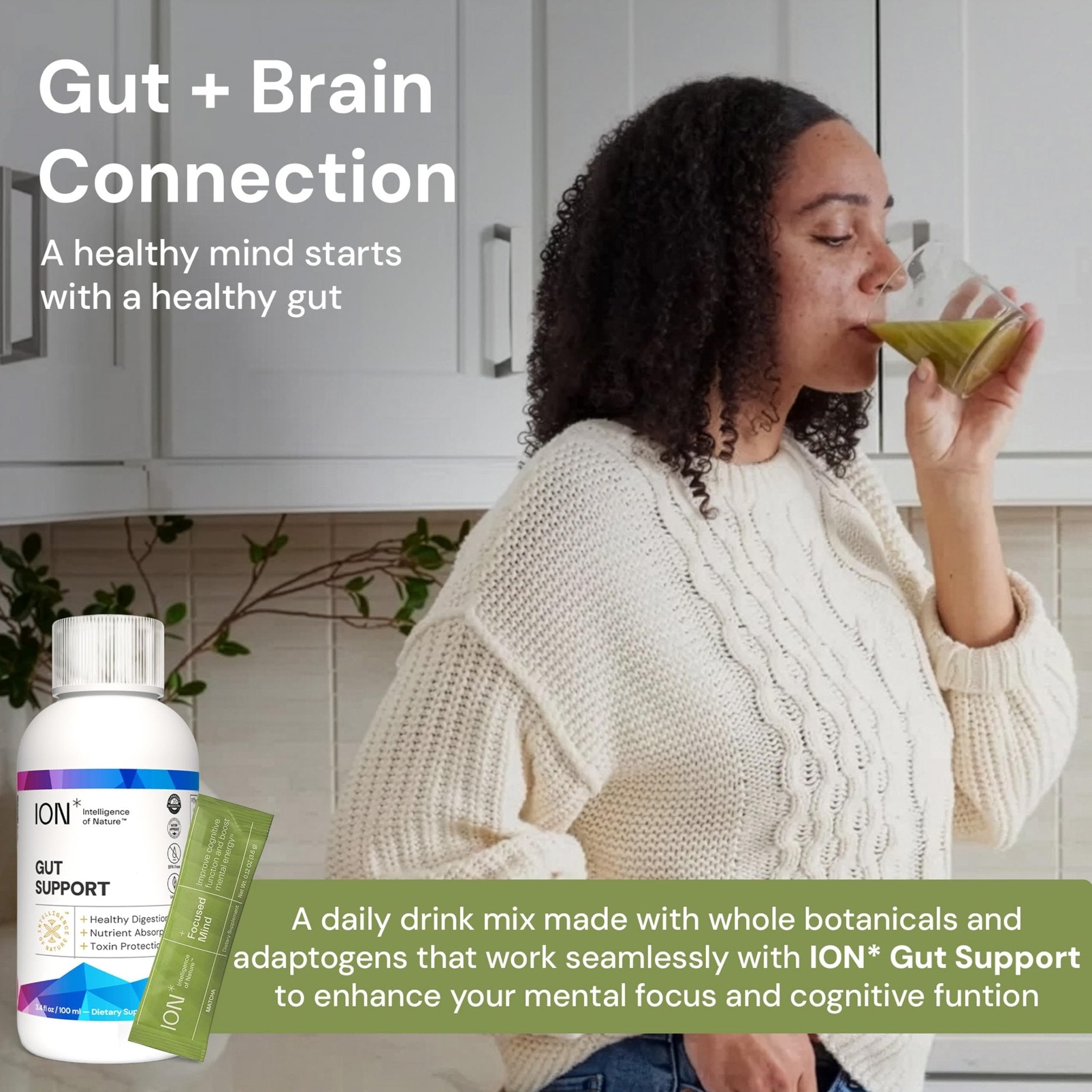 ION* Intelligence of Nature Focused Mind Nootropic Powder Drink Mix - Brain Boost Nootropic Drink with Matcha for Memory, Focus & Relaxation, Brain Supplement for Men & Women, Adults - 20 Packets - TrustMedUSA