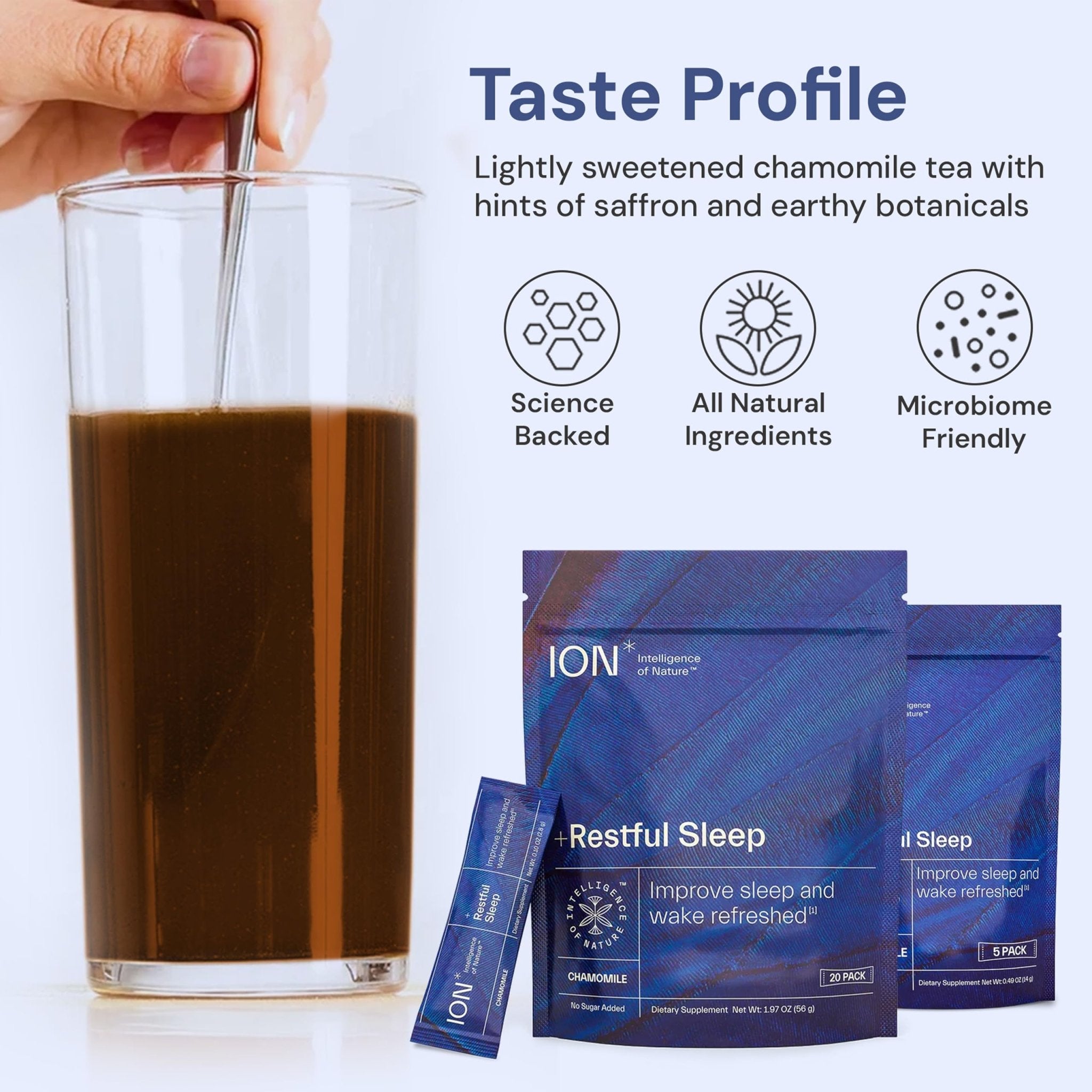 ION* Intelligence of Nature Restful Sleep - Ashwagandha Calm Sleep Aid Powder Drink Mix for Restful Night with Magnesium and L Theanine for Women and Men - 5 Packets - TrustMedUSA