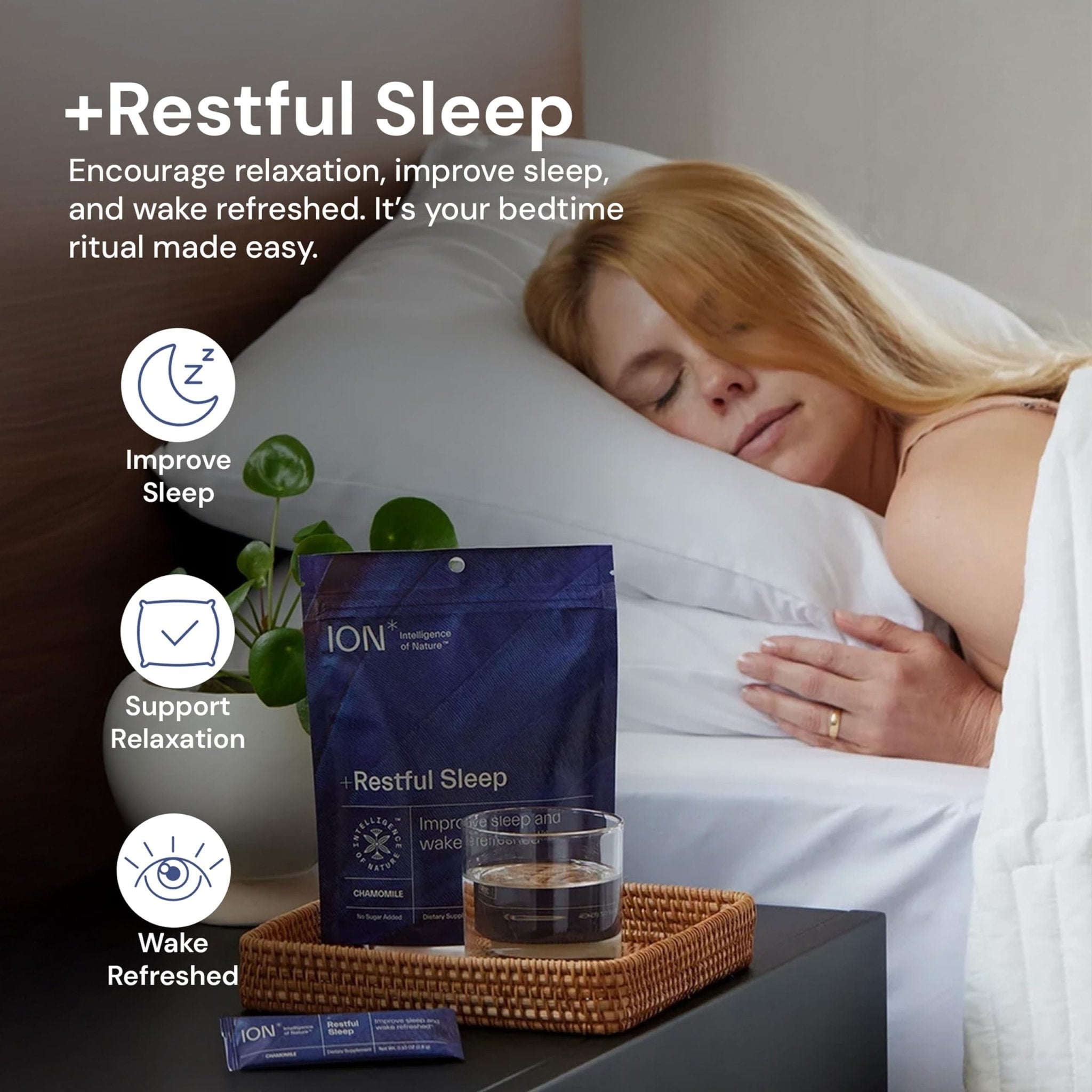 ION* Intelligence of Nature Restful Sleep - Ashwagandha Calm Sleep Aid Powder Drink Mix for Restful Night with Magnesium and L Theanine for Women and Men - 5 Packets - TrustMedUSA