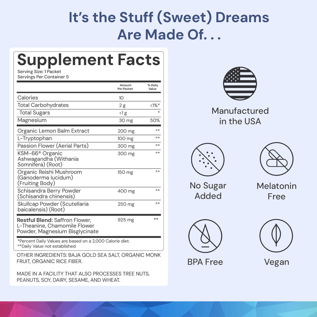 ION* Intelligence of Nature Restful Sleep - Ashwagandha Calm Sleep Aid Powder Drink Mix for Restful Night with Magnesium and L Theanine for Women and Men - 5 Packets - TrustMedUSA