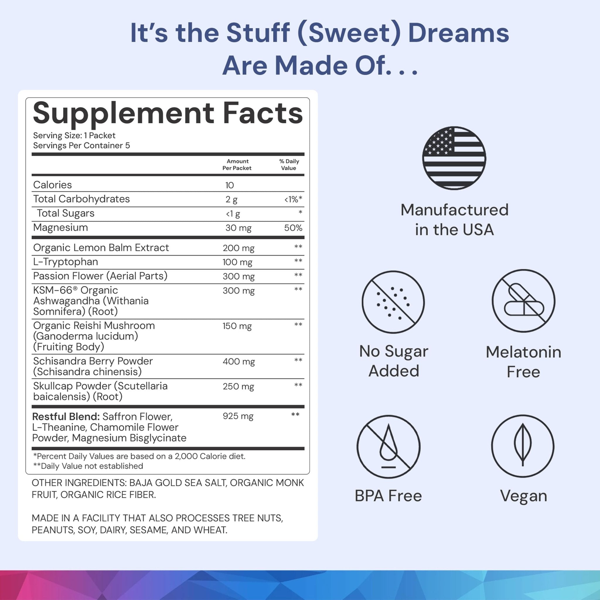 ION* Intelligence of Nature Restful Sleep - Ashwagandha Calm Sleep Aid Powder Drink Mix for Restful Night with Magnesium and L Theanine for Women and Men - 5 Packets - TrustMedUSA