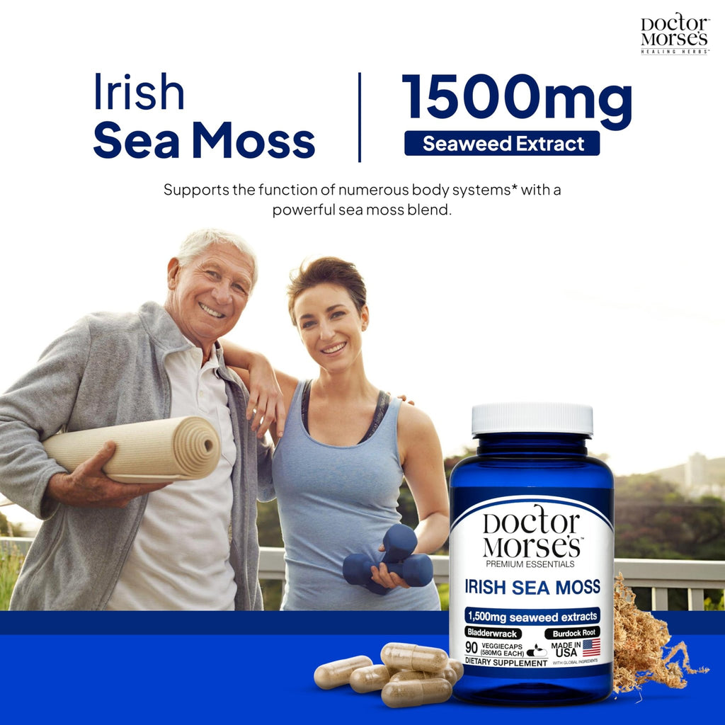 Irish Sea Moss Advanced Supplement Capsules 1500mg, Ultra Potent Seamoss Advanced with Bladderwrack & Burdock Root, Made in FDA-Registered, NSF-Certified Facility, Overall Health Support, 90 Capsules - TrustMedUSA