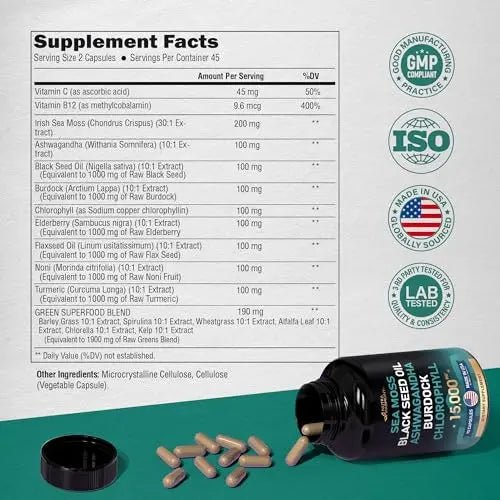 Irish Sea Moss | Black Seed Oil | Ashwagandha | Burdock | Chlorophyll | Supergreens - TrustMedUSA