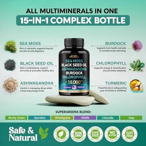 Irish Sea Moss | Black Seed Oil | Ashwagandha | Burdock | Chlorophyll | Supergreens - TrustMedUSA