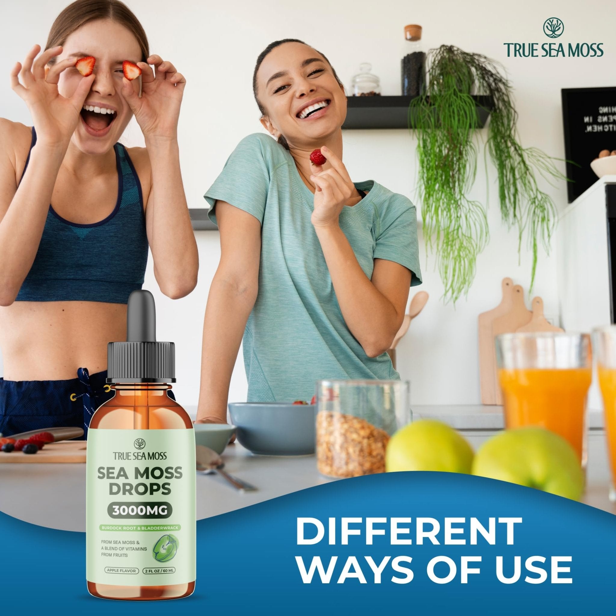 Irish Sea Moss Liquid Drops - 3000mg Formula - with Bladderwrack, Burdock Root & Black Cumin Seed - Liquid Supplement - Apple Flavor - 2 Fl Oz (60ml) - TrustMedUSA