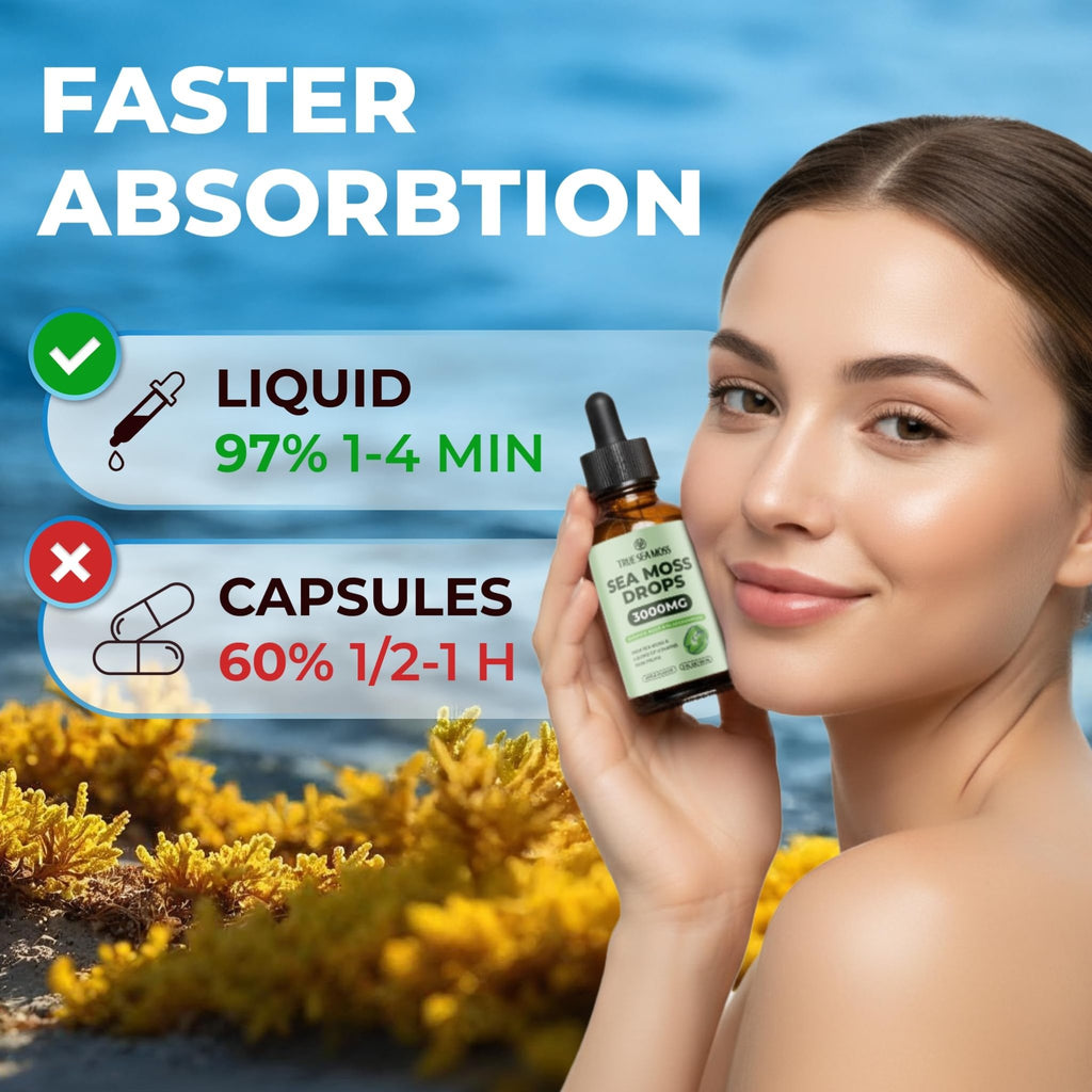 Irish Sea Moss Liquid Drops - 3000mg Formula - with Bladderwrack, Burdock Root & Black Cumin Seed - Liquid Supplement - Apple Flavor - 2 Fl Oz (60ml) - TrustMedUSA
