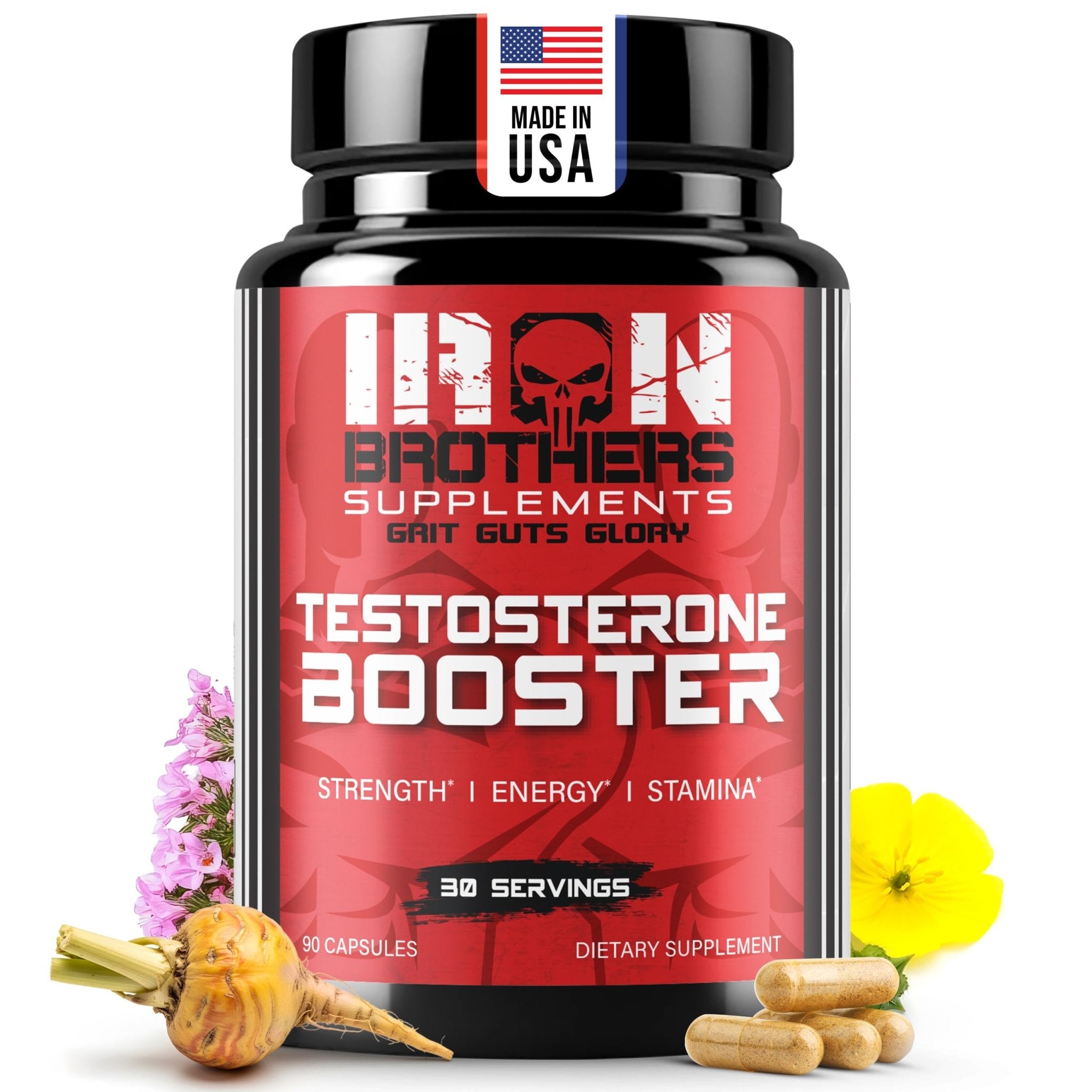Iron Brothers Men’s Testosterone Support Supplement – Tribulus, Tongkat Ali, Ashwagandha & DIM – Daily Performance & Vitality Formula – with Fenugreek & Zinc – 30 Day Cycle – 90 Capsules - TrustMedUSA