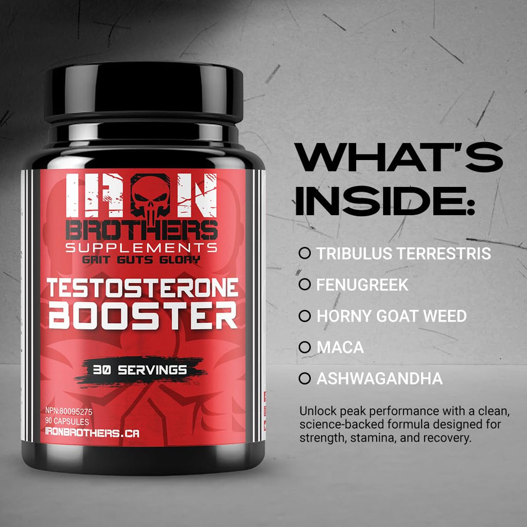 Iron Brothers Men’s Testosterone Support Supplement – Tribulus, Tongkat Ali, Ashwagandha & DIM – Daily Performance & Vitality Formula – with Fenugreek & Zinc – 30 Day Cycle – 90 Capsules - TrustMedUSA