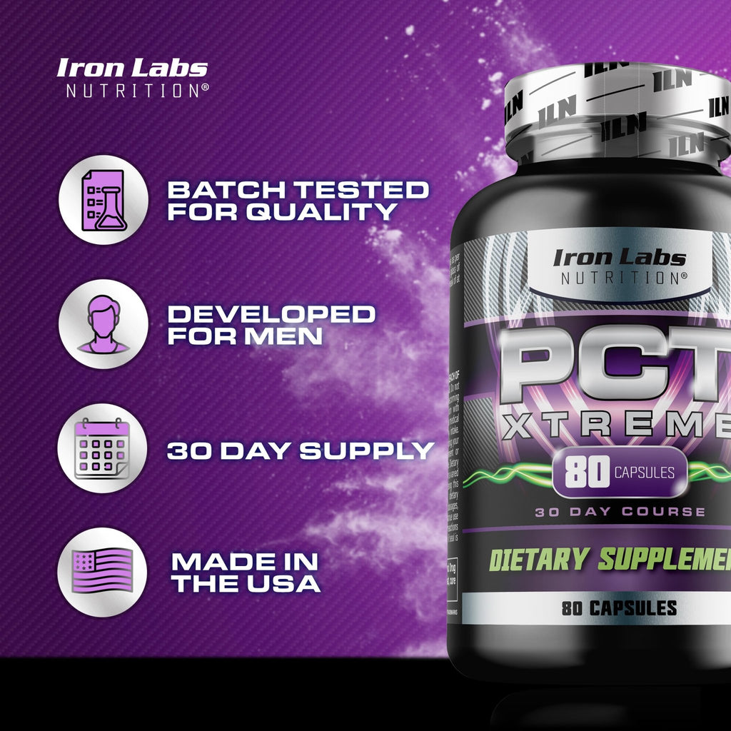 Iron Labs Nutrition PCT Xtreme - PCT Supplement for Men - 30 Day Course - Post Cycle Support Booster (80 Capsules) - TrustMedUSA