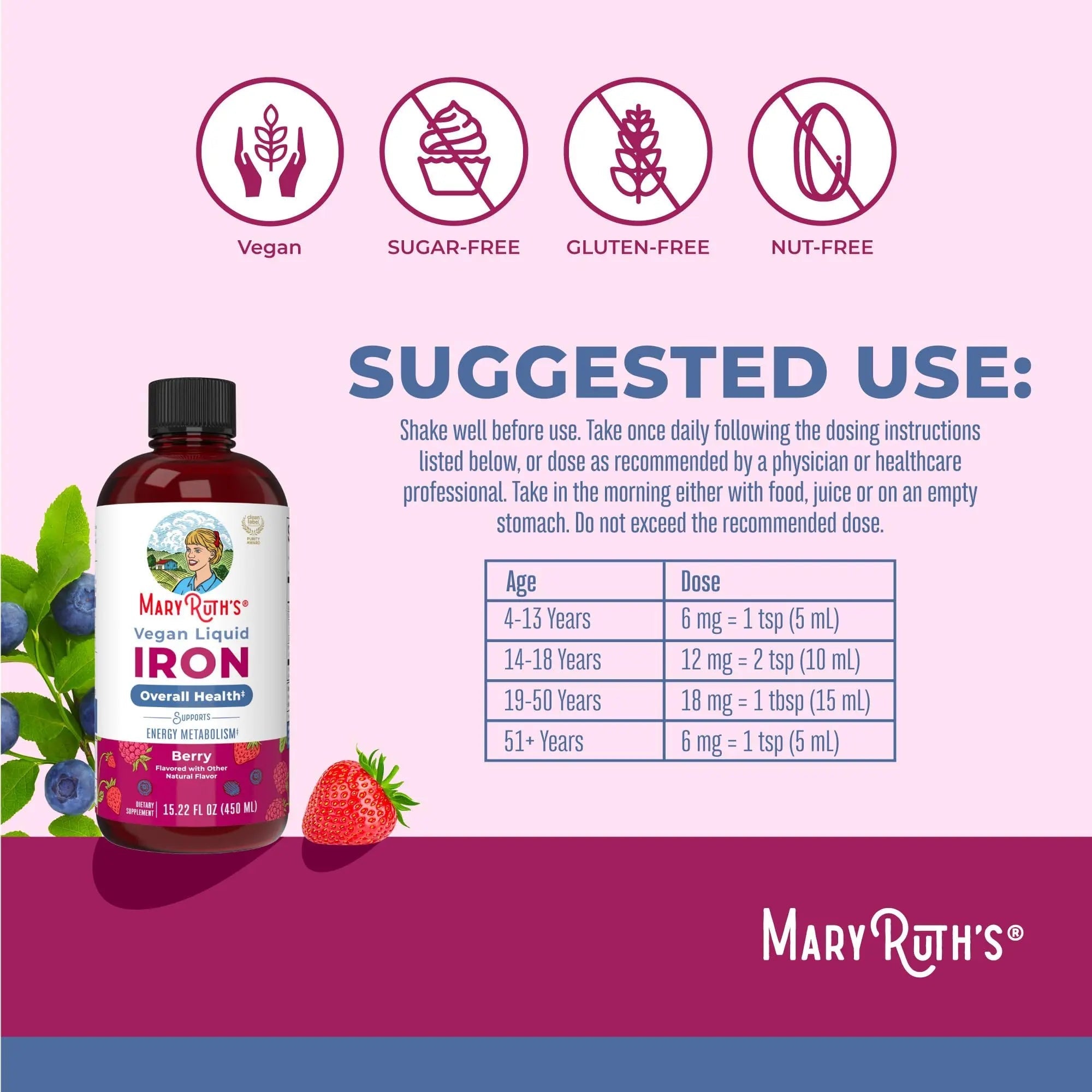Iron Supplement for Women Men & Kids | Liquid Iron Supplement for Women Men & Kids | Iron for Healthy Blood & Oxygen | Ages 4 & Up | Sugar Free | Vegan | Non-GMO | Gluten Free | 15.22 Fl Oz - TrustMedUSA