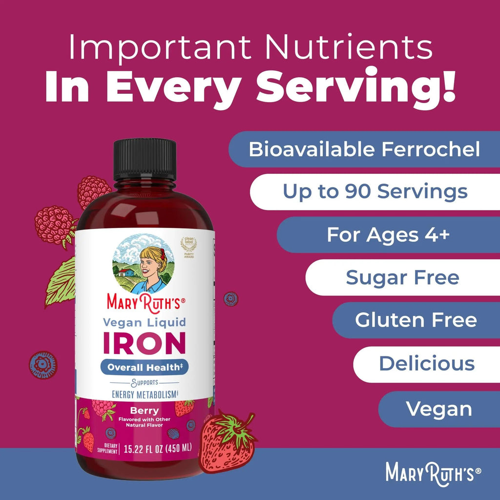 Iron Supplement for Women Men & Kids | Liquid Iron Supplement for Women Men & Kids | Iron for Healthy Blood & Oxygen | Ages 4 & Up | Sugar Free | Vegan | Non-GMO | Gluten Free | 15.22 Fl Oz - TrustMedUSA