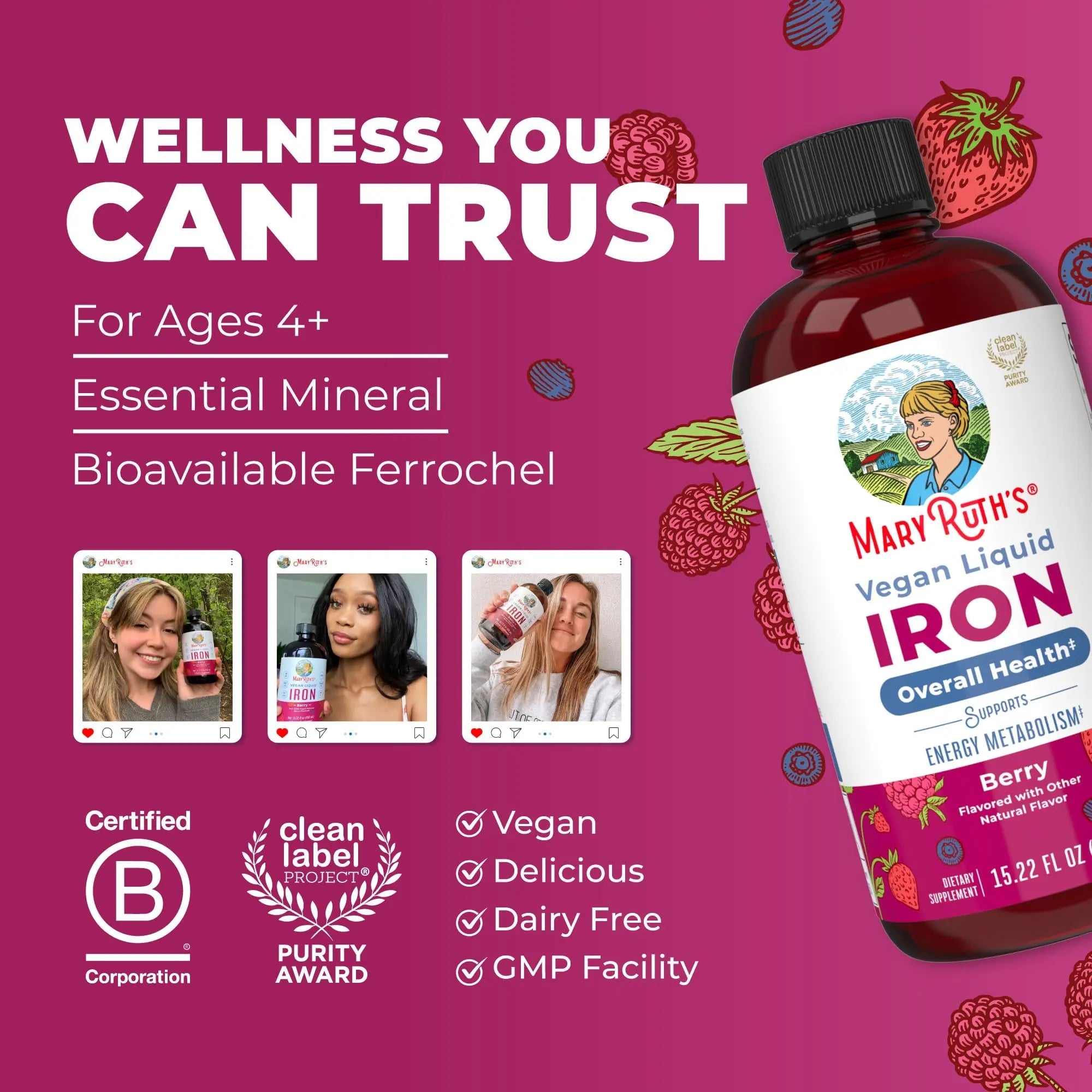 Iron Supplement for Women Men & Kids | Liquid Iron Supplement for Women Men & Kids | Iron for Healthy Blood & Oxygen | Ages 4 & Up | Sugar Free | Vegan | Non-GMO | Gluten Free | 15.22 Fl Oz - TrustMedUSA