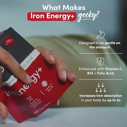 Iron Tablets High Strength Tablets with Vitamin C, B12 & Folic Acid - 120 Vegan Supplement - TrustMedUSA
