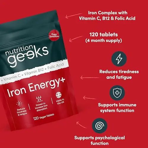 Iron Tablets High Strength Tablets with Vitamin C, B12 & Folic Acid - 120 Vegan Supplement - TrustMedUSA