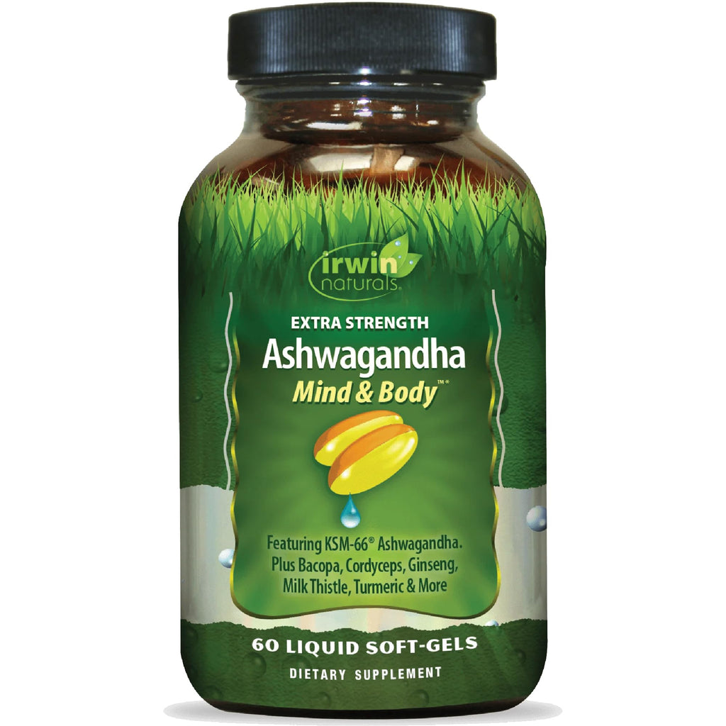 Irwin Naturals Extra Strength Ashwagandha - 60 Liquid Softgels - Helps Boost Physical & Mental Performance - with Turmeric & Milk Thistle - TrustMedUSA
