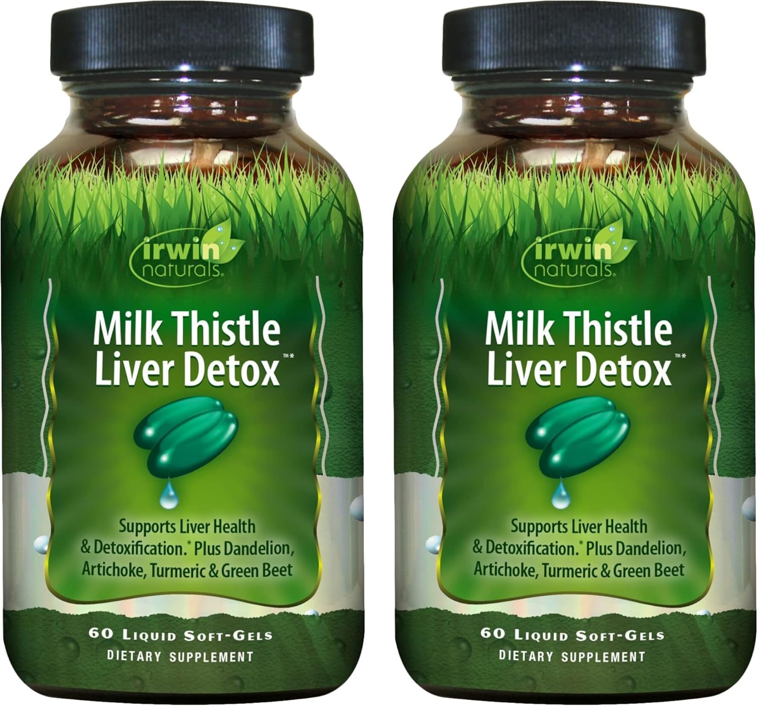 Irwin Naturals Milk Thistle Liver Detox - 60 Liquid Soft-Gels, Pack of 2 - Supports Liver Health with Dandelion, Artichoke, Turmeric & Green Beet Root - 60 Total Servings - TrustMedUSA