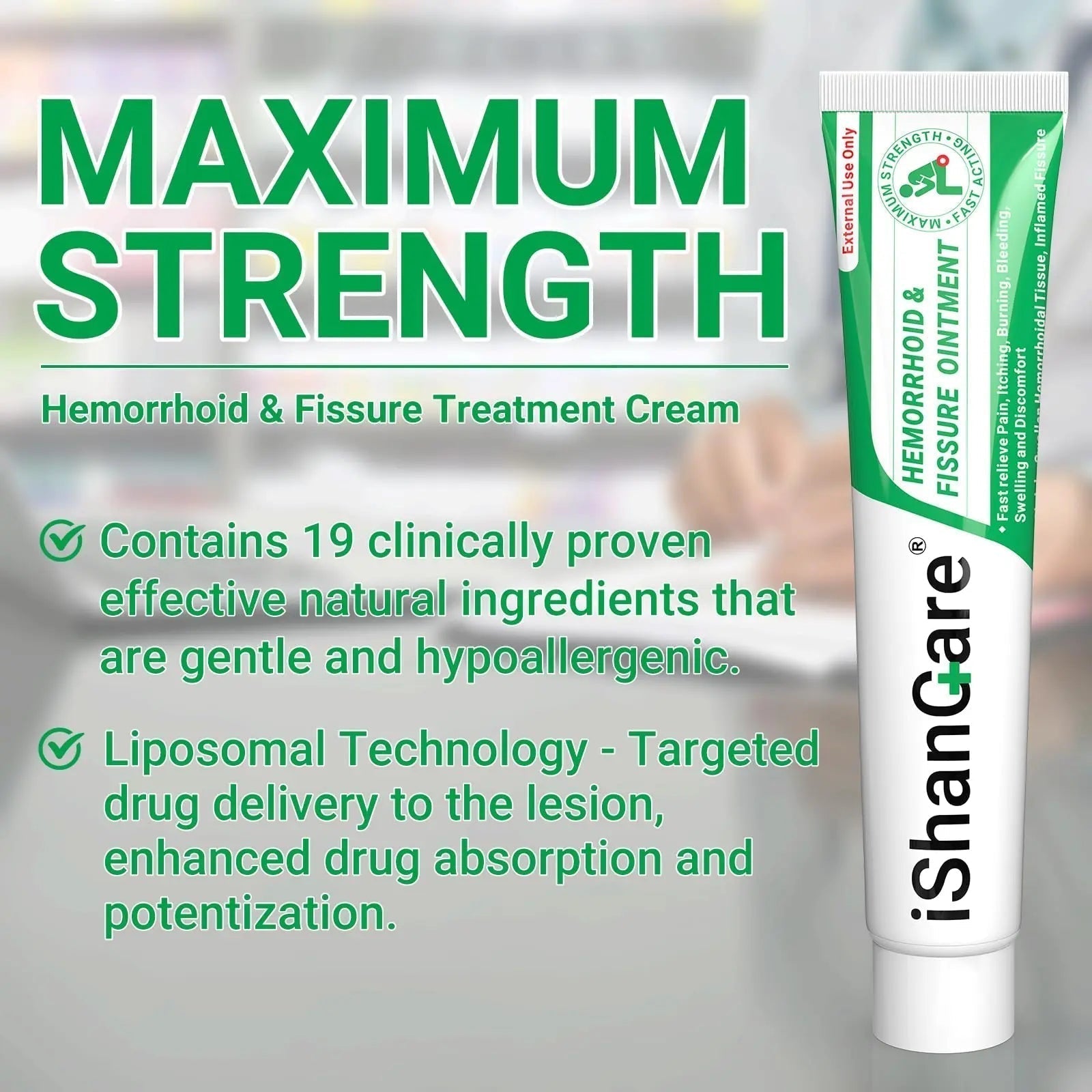 ishancare Hemorrhoid Cream, Hemorrhoid & Fissure Treatment Ointment Extra Strength, Relief Anal Pain, Itching, Bleeding, Swelling, Discomfort, Natural Herbs Fast Acting Ingredients, Contains Vitamin E - TrustMedUSA