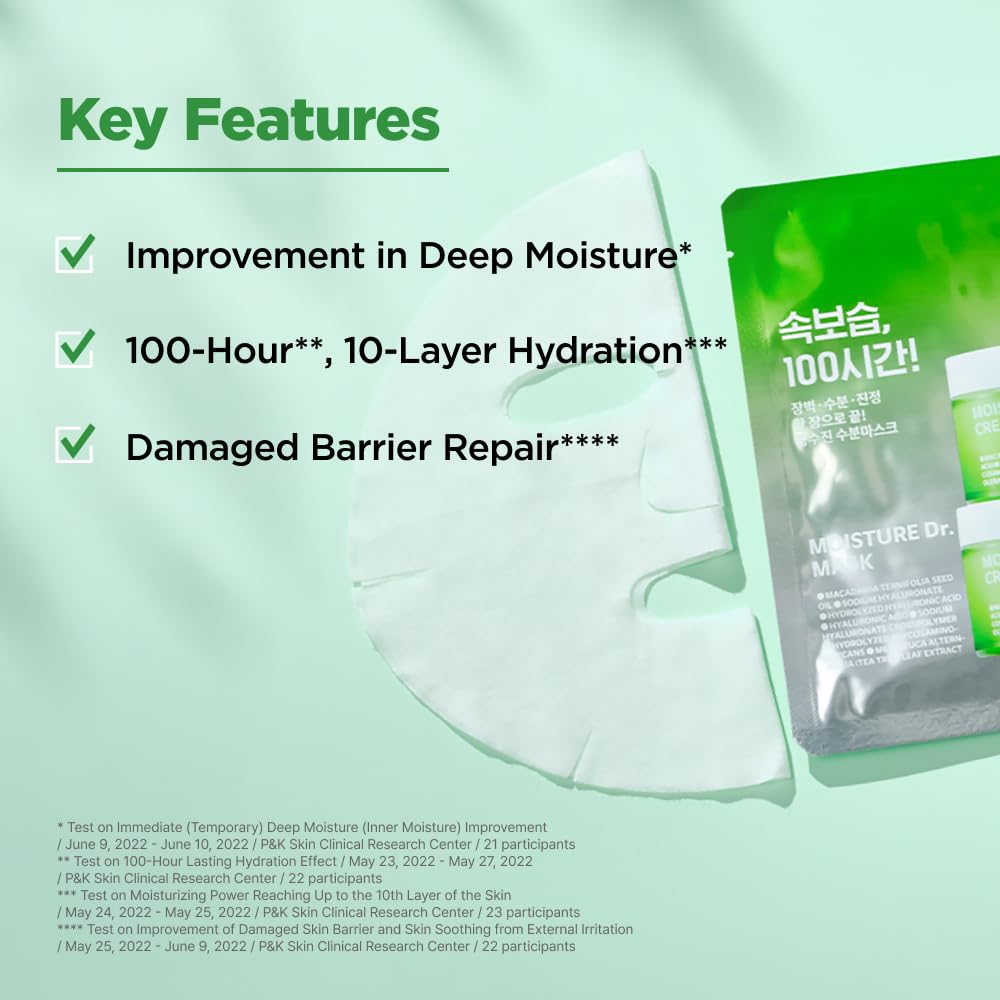 ISOI Moisture Dr. Mask Pack, Hydrating & Soothing Korean Sheet Mask for Face with Tea Tree, Ceramide & Hyaluronic Acid, Nourishing Skin Barrier Care, Korean Skin Care (10EA) - Maple Wellness Supplements