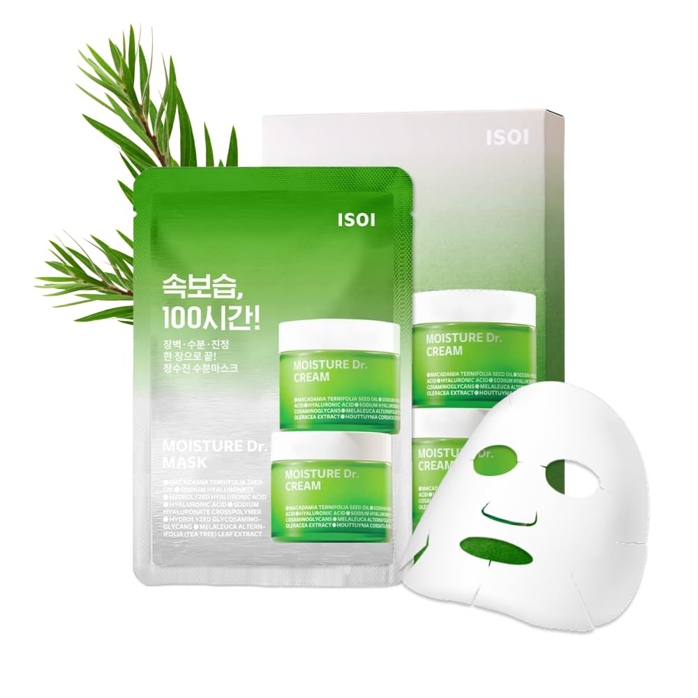 ISOI Moisture Dr. Mask Pack, Hydrating & Soothing Korean Sheet Mask for Face with Tea Tree, Ceramide & Hyaluronic Acid, Nourishing Skin Barrier Care, Korean Skin Care (10EA) - Maple Wellness Supplements