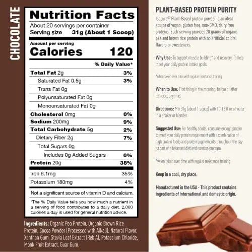 Isopure Chocolate Vegan Protein Powder, with Monk Fruit Sweetener & Amino Acids - TrustMedUSA