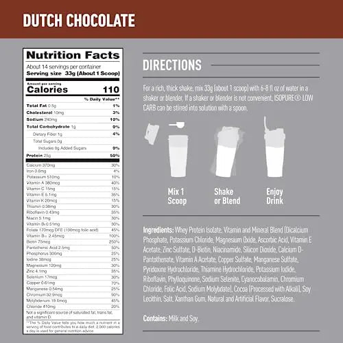 Isopure Dutch Chocolate Whey Isolate Protein Powder with Vitamin C & Zinc for Immune - TrustMedUSA