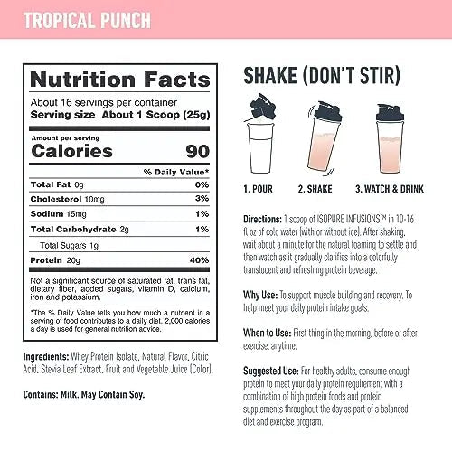 Isopure Protein Powder, Clear Whey Isolate Protein, Post Workout Recovery Drink Mix - TrustMedUSA