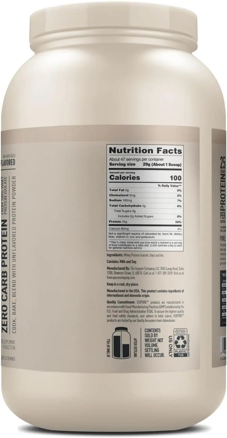 Isopure Unflavored Protein, 25g Whey Isolate, Zero Carb & Keto Friendly, 47 Servings - TrustMedUSA