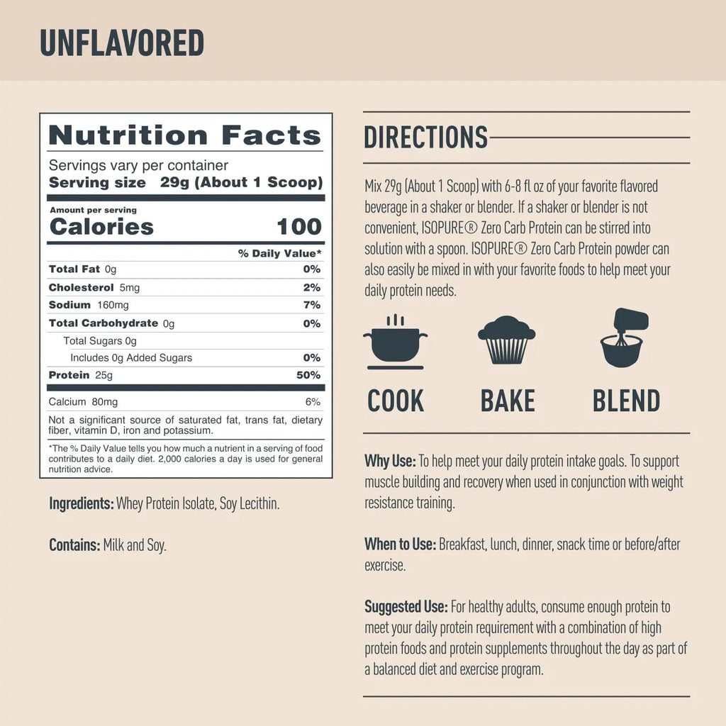 Isopure Unflavored Protein, 25g Whey Isolate, Zero Carb & Keto Friendly, 47 Servings - TrustMedUSA