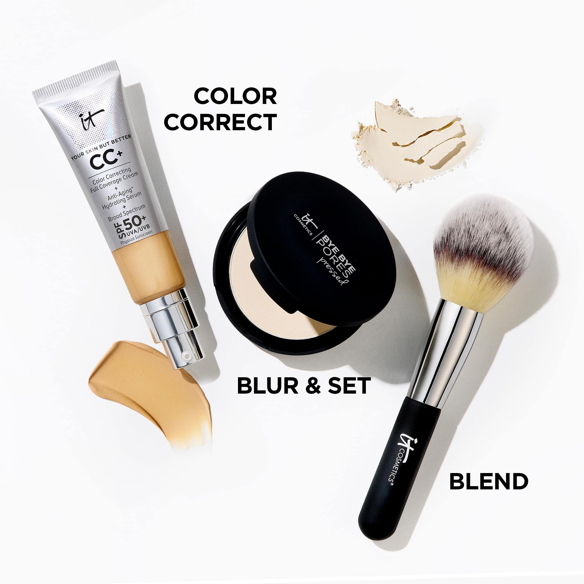 IT Cosmetics Bye Bye Pores Pressed Finishing Powder - Universal Translucent Shade - Contains Anti-Aging Peptides, Hydrolyzed Collagen & Antioxidants - 0.31 oz - TrustMedUSA