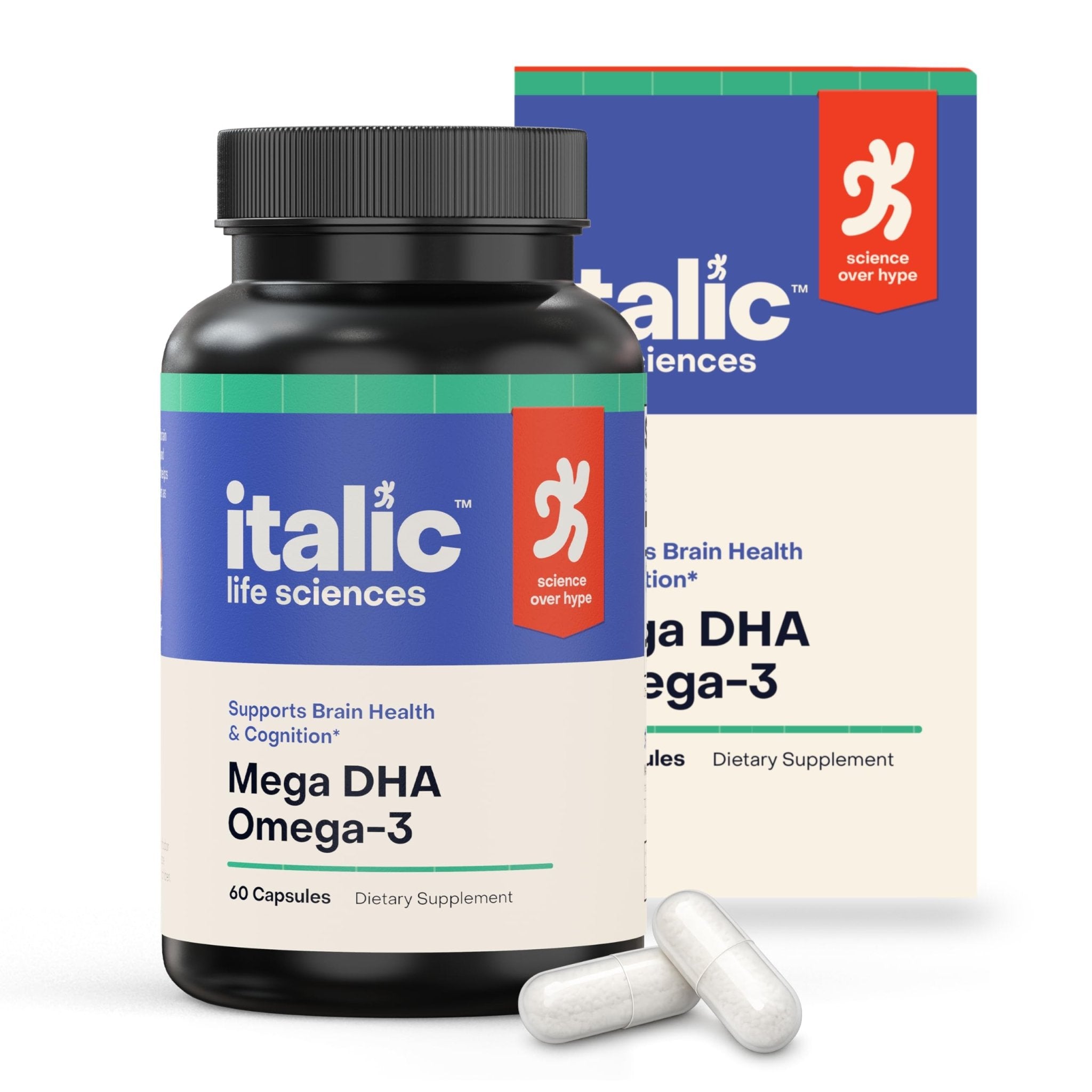 Italic LIfe Sciences Mega DHA Omega-3 1300mg – 800mg DHA, 500mg EPA – Brain Health Supplement for Memory, Focus & Mental Clarity – High Potency Fish Oil – Non-GMO, Third-Party Tested – 60 Capsules - Maple Wellness Supplements