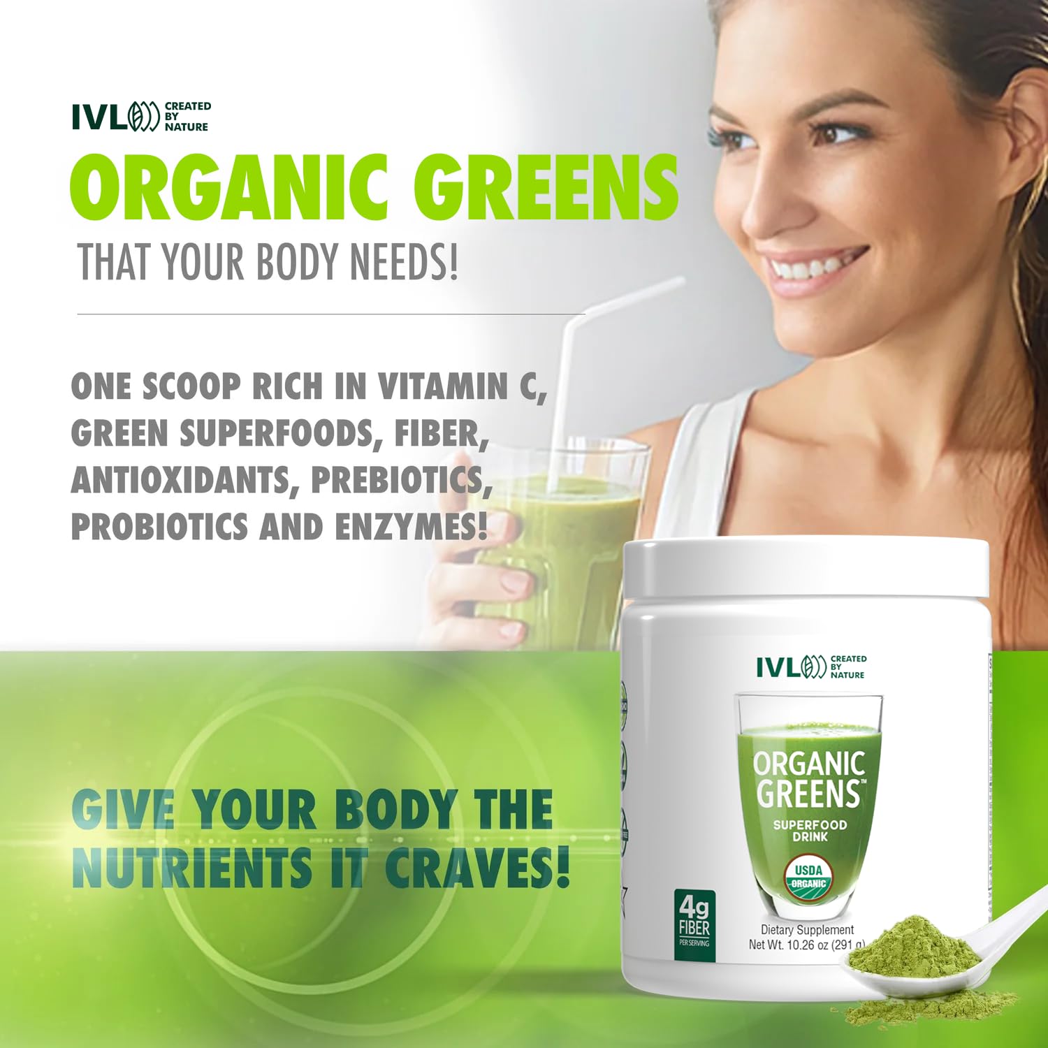 IVL - Organic Greens - Organic Superfood Drink - Loaded with Antioxidants, Micronutrients, Prebiotics & Probiotics - for Immune Support, Digestive Health - Great Taste (1 Pack, 30 Servings) - TrustMedUSA